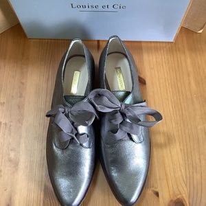 Louise et Cie Women Laced Oxfords Silver/Petrol Shimmer Leather